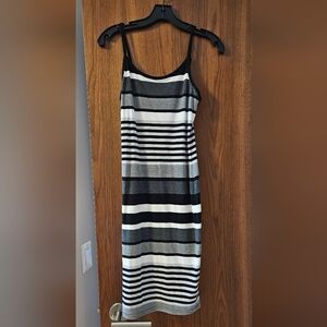 No Boundaries Black and Gray Striped Midi Dress Small